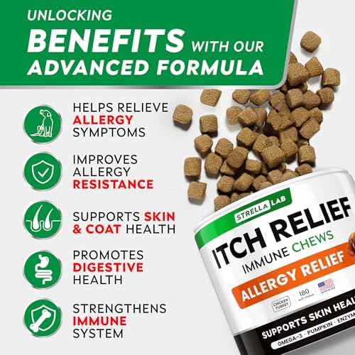 Dog Allergy & Itching Relief - Anti Itch, Skin&Coat Support Chews w/Omega 3