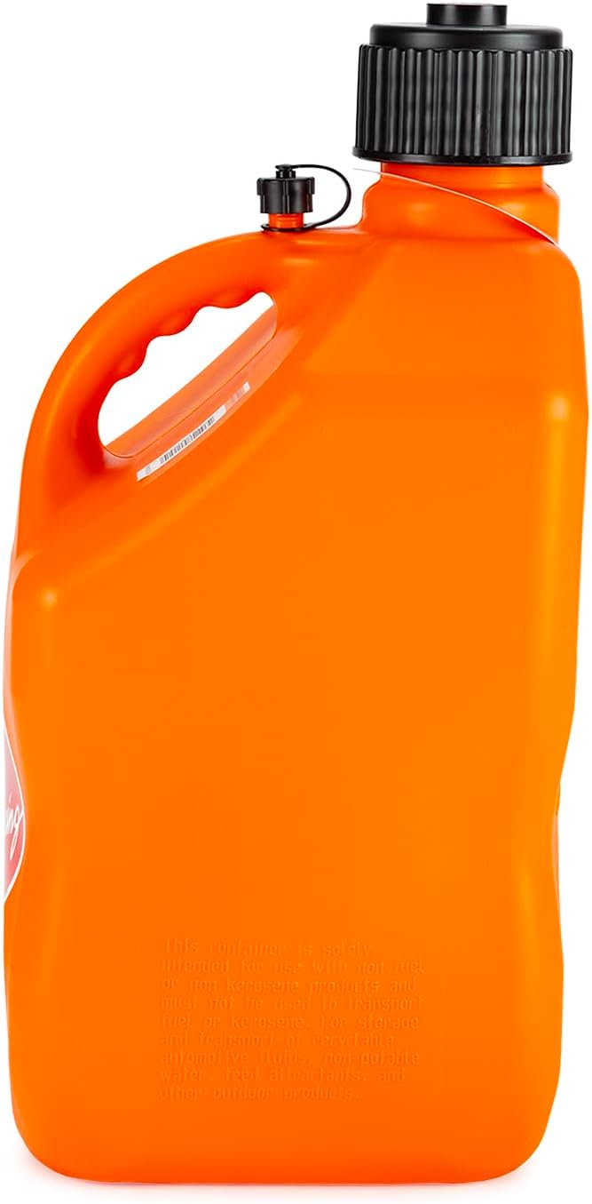 VP Racing 3572-CA, 5.5 Gallon Square motorsport Jug Orange with 2 Deluxe Filler Hoses (2 Pack)