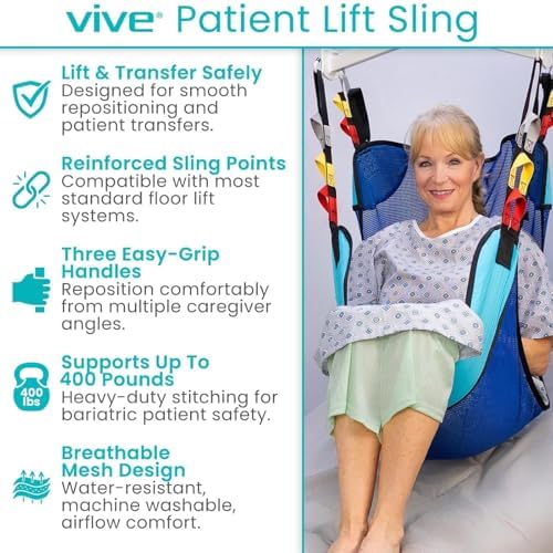 Vive Patient Lift Sling - Mesh Transfer Sling for Showering & Home Use | Full Body Hoyer Lift Pad for Elderly, Disabled
