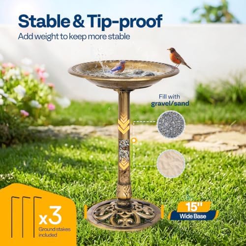 VIVOHOME Bird Bath for Outside, Polyresin Pedestal Birdbath, Green | Weather-Resistant, 20-Inch Bowl, 28-Inch Height, for Outdoor/Garden, Bird-Friendly, Easy to Clean