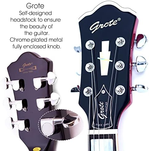 Grote Full Scale Electric Guitar Semi-Hollow Body Guitar Stainless Steel Frets (Vintage Sunburst)