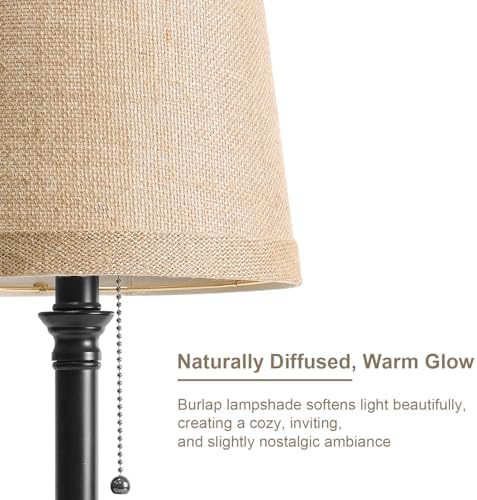 19.5" Small Table Lamp for Bedroom - Bedside Lamps for Nightstand | Black Rustic Table Lamp for Living Room with Fabric Shade