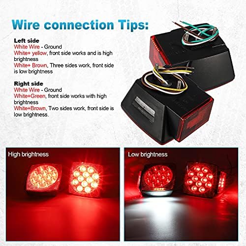 Partsam 12V Waterproof Square LED Trailer Tail Light Kit Clear Lens Red Trailer Brake Stop Tail Turn Signal Running Lights License Kit for Camper