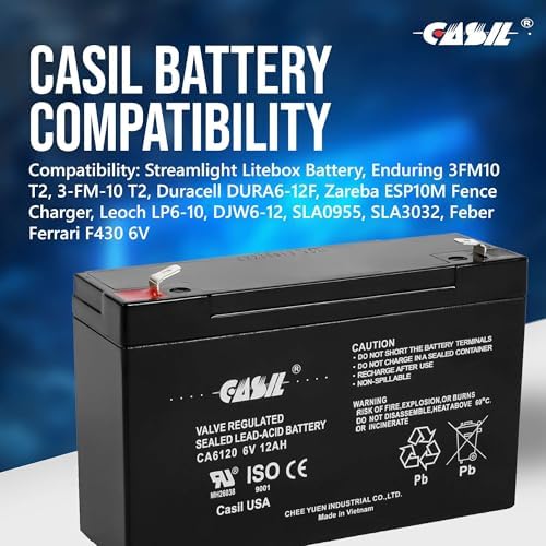 Casil CA6120 6V 12Ah Battery - 12Amp, 6V AGM Deep Cycle Battery, SLA Battery F2, VRLA Replacement, Emergency Light Battery 6V 12Ah - 2 Pack