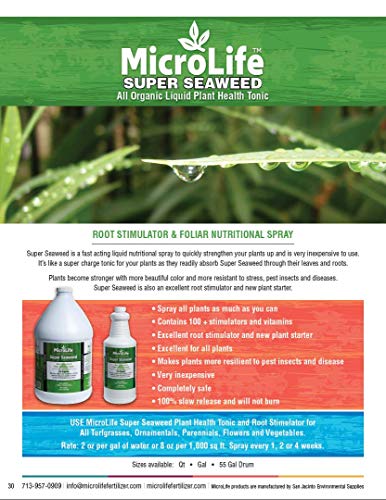 MicroLife Super Seaweed Professional Grade Organic Liquid Concentrate Root Stimulator & Foliar Nutritional Spray for All Plants, 1 Gallon