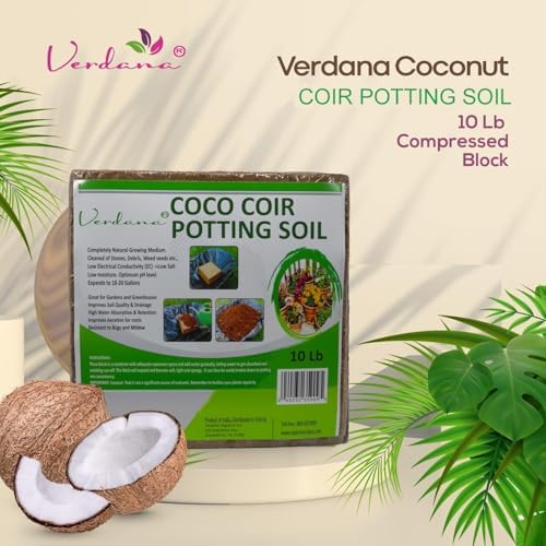 Verdana Coco Coir Potting Soil Brick - 10 lb Compressed Coconut Coir Block, Expands to 72 Quarts / 18 Gallons, Peat Moss Alternative for Seed Starting