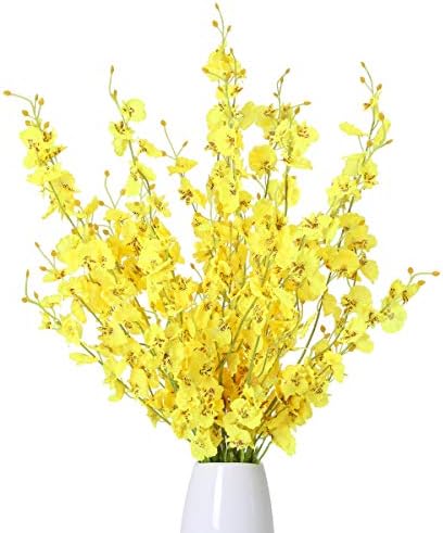 Kisflower 12Pcs Yellow Artificial Orchids Flowers, Dried Silk Orchids