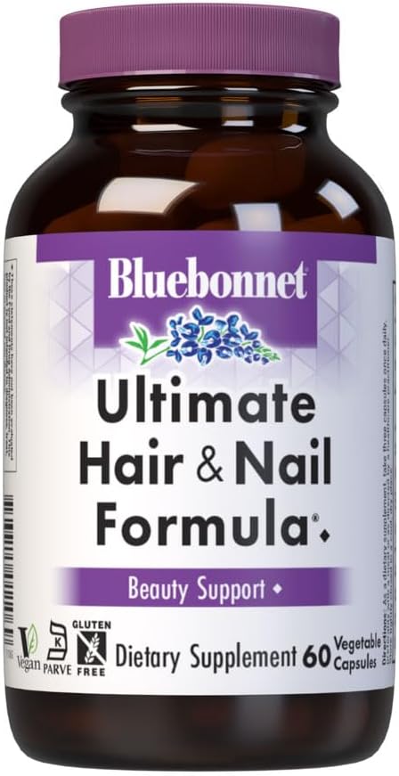 BlueBonnet Nutrition Ultimate Hair and Nail Formula, Vitamins, Minerals, Specialty Nutrients for Beauty Within, Gluten-Free, Kosher-Certified, Dairy-Free, Vegan, 90 Vegetable Capsules, 30 Servings, White | Beauty Support; Vegan, Kosher, Gluten-Free, Dair…