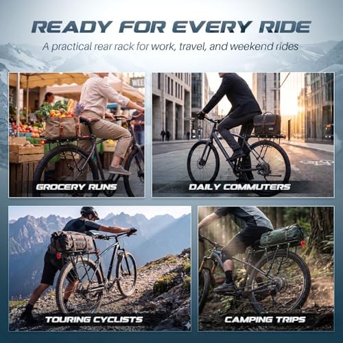 Flexzion Bike Rear Rack Mount - Bicycle Back Seat Pannier Luggage Backpack Cargo Basket Carrier Rack Adjustable Aluminum Alloy for Road MTB Mountain