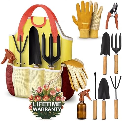 3 Pcs Mini Garden Tools, Shovel, Rake, Wooden Handles, Steel Heads | Small Gardening Tools Set, Tiny Trowel for Transplanting, Repotting and Planting, for Indoor Plants, Succulents and Bonsai