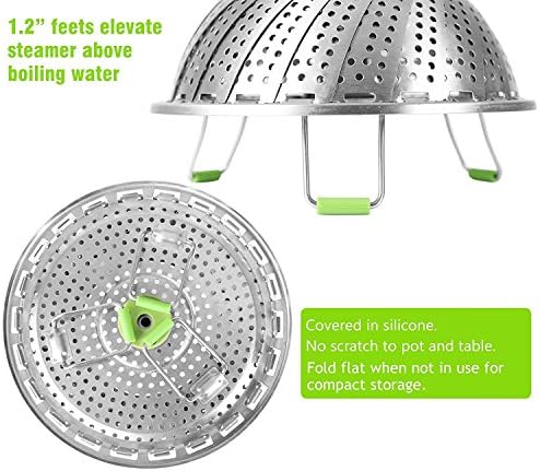 Consevisen Vegetable Steamer Basket for Cooking Food, Stainless Steel Veggie Steam Basket for Pot, Folding Expandable Steaming Insert with Extendable Handle Fits Various Size Pot, 7.1" to 11"