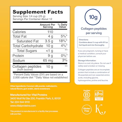 Vital Proteins Collagen Peptides Powder, Vanilla, 10.6oz | Collagen Coffee Creamer, Supports Hair Skin & Nails, Vanilla Flavor, Daily Coffee Add-In, 12 Servings