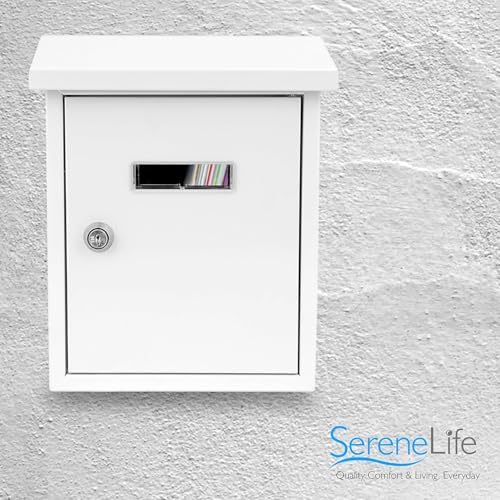 Serenelife Weatherproof Wall Mount Locking Mailbox Galvanized Steel Drop Box with Metal Flap for Mail Letters, Newspaper, Money Box