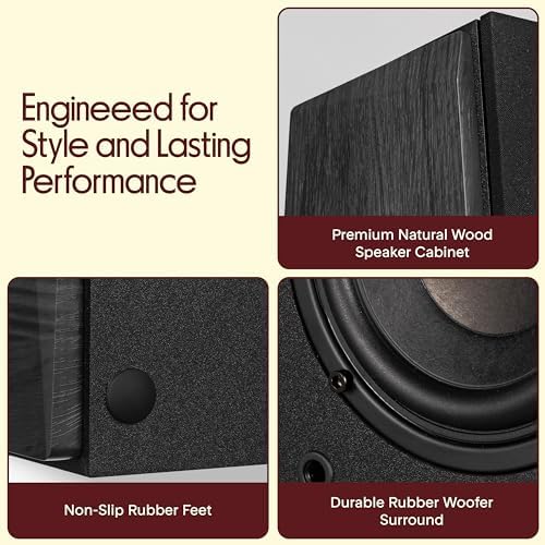 Pyle Powered Bookshelf Speaker System with Bluetooth, 80W Active Stereo Speakers, Bass Reflex Natural Wood Cabinet, Hi Def ARC, Optical, Coax, Subwoofer Out, for Entertainment, Studio (Pair)