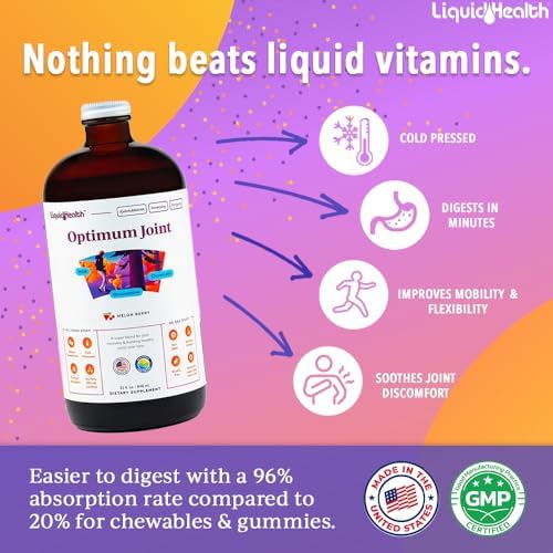 LIQUIDHEALTH Optimum Joint Support Supplement with Glucosamine, Chondroitin, MSM, Hyaluronic Acid - Triple Strength Liquid Vitamins, Gluten-Free, Dairy-Free, Soy-Free Joint Juice, Made in USA (32 oz)