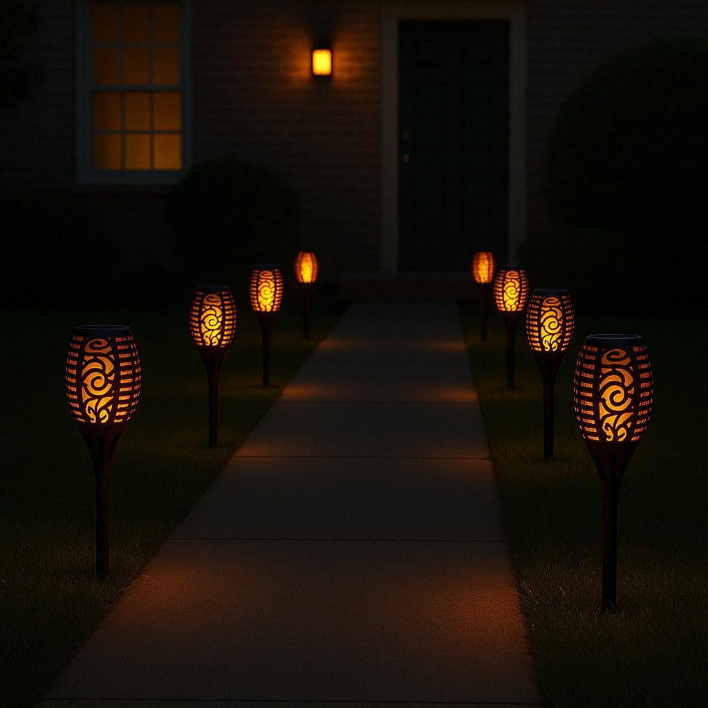 Dependable Industries inc. Essentials Solar LED Flickering Torch Light - Waterproof Garden Path Lamp, 22.75" Automatic On/Off, Long-Lasting