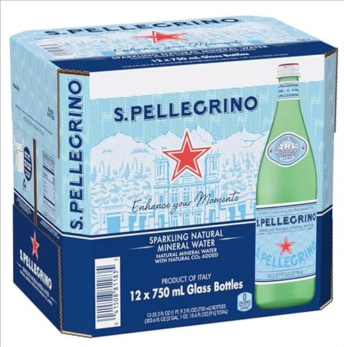 S.Pellegrino Sparkling Natural Mineral Water, 6 Pack of Glass Bottles