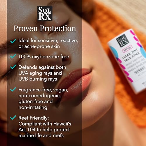 SolRX MINERAL SPF 50 Zinc Oxide Sunscreen Stick, Clear Non-Greasy Face | Solrx Sunscreen Is Designed For Healthy Outdoor Activities Like Running, Swimming, Cycling, Triathlon, Diving, And Surfing