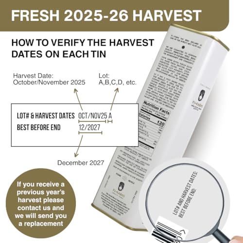 P.J. KABOS Fresh 2025/26 Harvest, High Phenolic (400+mg/kg), Natural Greek Extra Virgin Olive Oil, Kosher, Greece, Cold Extracted, 16.9 oz Tin, Koroneiki, "Family Reserve -Medium"