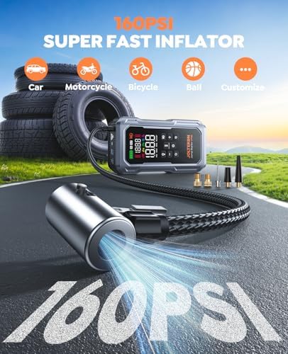 6000A 160PSI 9-in-1 Car Battery Jump Starter with Air Compressor & Air Blower (All Gas 12L Diesel)