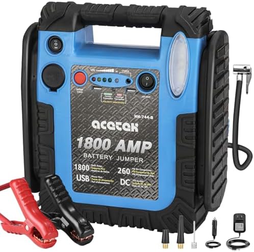 1800 Amp Jump Starter with Air Compressor, acetek Car Battery Jump Starter 260 PSI Tire Inflator