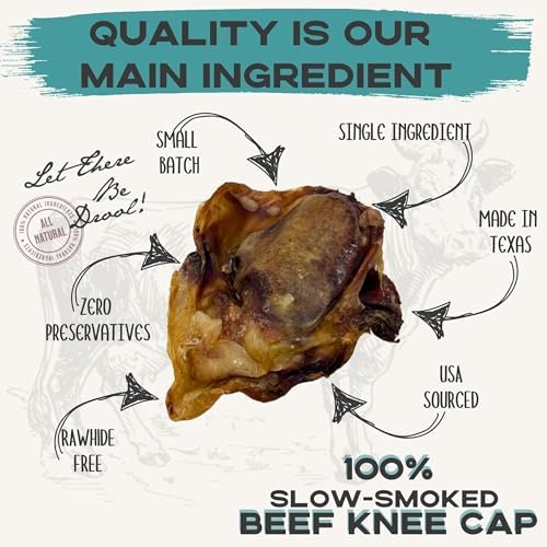 JACK'S PREMIUM Knee Cap Dog Bone - Made in USA All Natural Beef Chew - Long Lasting Meaty Bones for Large Dogs