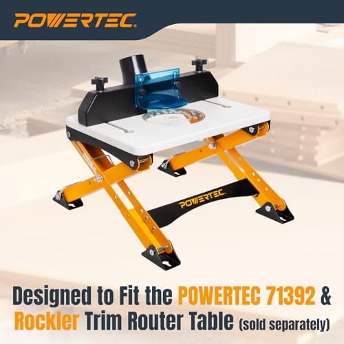 POWERTEC Folding Router Table Stand – Adjustable Height Workstation Base for 11-1/2" x 15-1/2" Trim Router Tables, Wall-Mount Ready