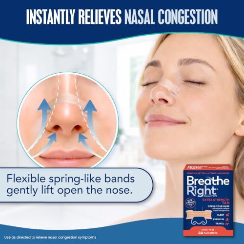 Breathe Right Nasal Strips, Extra Strength, Nasal Congestion, Tan, 44ct | Opens nose and increases nasal airflow