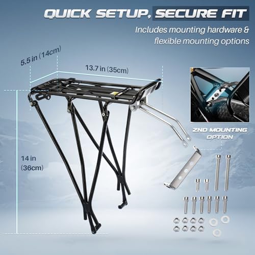Flexzion Bike Cargo Rack, 55 lb Aluminum Rear Rack for 26-28 Inch Bikes