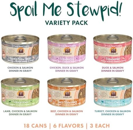 Weruva Classic Stews Cat Food, Spoil Me Stewpid! Variety Pack, 3oz Can (Pack of 18)