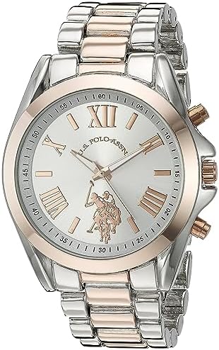 U.S. Polo Assn. Women's Two-Tone Analog Watch – Silver Dial with Rose Gold Accents, 41mm Metal Case