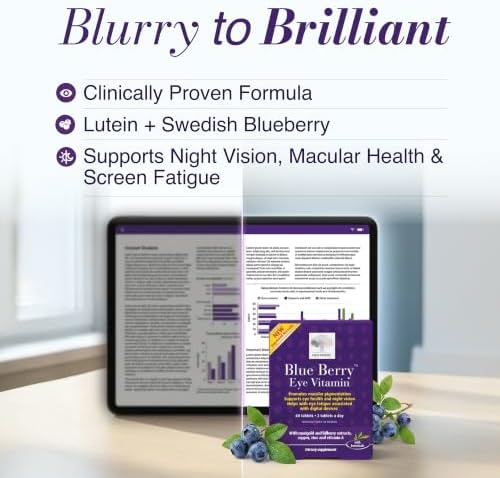 NEW NORDIC Blue Berry Eye Vitamin Supplement Daily Vision Support - 120 Ct. | Daily eye health supplements formulated with lutein and Swedish wild blueberries for simple integration into your routine