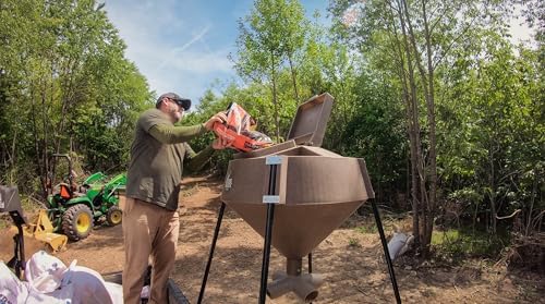 BOSS BUCK 350 LB Deer Feeder/Hunting Durable Lightweight Plastic UV Protected Windproof Waterproof Gravity Feed with Protein 3 Feed Tubes Head, Multi-Piece Round Legs | Protein 3 feed tubes head, Multi-Piece round legs