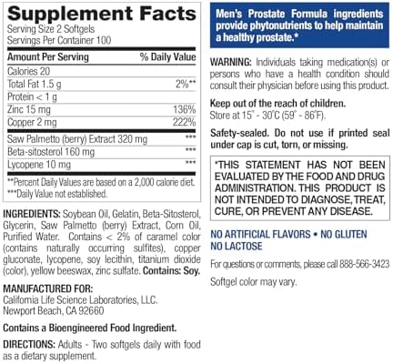 Nature's Wonder Men's Prostate Formula with Saw Palmetto, 200 Softgels | With Beta-Sitosterol, Lycopene & Zinc