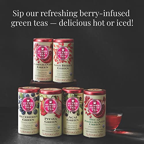 The Republic of Tea SuperFruit Blueberry Green Tea, Low Caffeine, 50 Count | A gentle cup for everyday sipping. Fresh with notes of juicy fruit and sweet-tart apple.