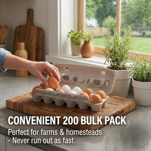 FarmTek Jumbo Egg Cartons – 200 Count, Molded Fiber Bulk Pack | Secure Jumbo Egg Storage, Durable Molded Fiber, Protective Natural Finish