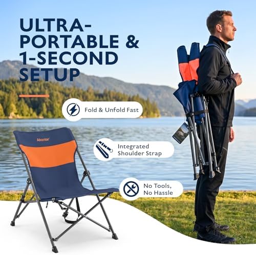 Alvantor® Camping Chair, Full Mesh Folding Beach Chair Breathable High Back Portable Lawn Chair for Outdoor, Armrest, Cup Holder, Easy Use Seat for Travel, Fishing, Pinic, Sports Event, 24"x31"x38"