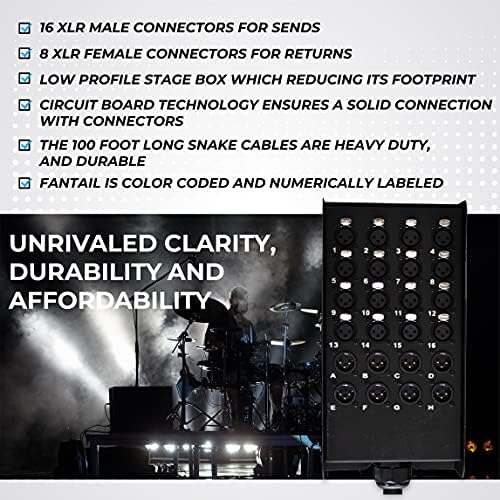 Seismic Audio Speakers 16 Channel Low Profile XLR Send Circuit Board Snake Cable, XLR Splitter Cable, 100 Feet