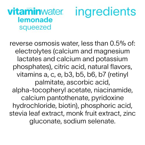 vitaminwater Squeezed Lemonade Zero Sugar, Flavored Water Beverage Bottles, 20 fl oz, 12 Pack