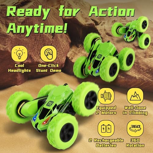 Threeking Remote Control Flip Stunt Car Double Sided Driving Toys Gifts | Durable RC Cars with Breathing Soft Lights for Boys Girls Ages 6-12