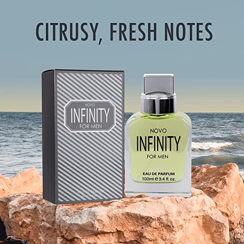 NovoGlow Novo Infinity for Men- 3.4 Fluid Ounce Eau De Parfum Spray for Men - Refreshing Citrusy & Floral Top Notes Smell Fresh All Day Long Lovely