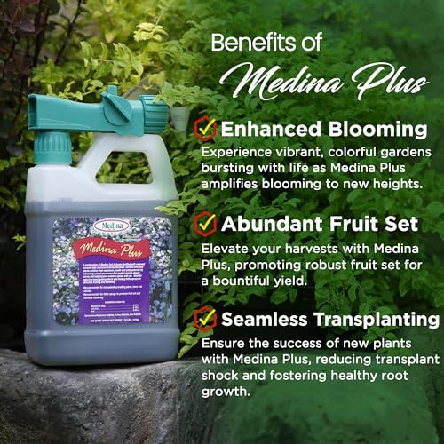 Medina Plus Soil Activator - Liquid Soil Loosener for Lawns & Gardens - Micronutrient-Rich Soil Conditioner & Softener - Used with House Plant Fertilizer, Liquid Plant Food for Houseplants - 1 End Qt
