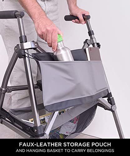 Signature Life Elite Travel Walker, Lightweight Folding Rolling-Walker with Swivel Wheels for Adults, Seniors, and Elderly, Compact Narrow Walking Aid, Height Adjustable with Ski Glides and Pouch