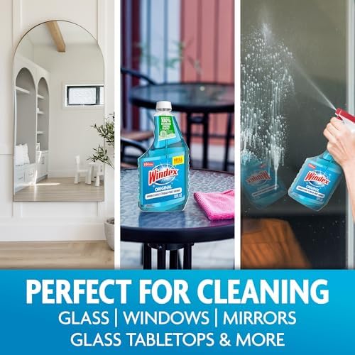 Windex refill glass and window cleaner, made from 100% recycled plastic, surface cleaning spray, original blue scent, 2L (67.6 fl oz)