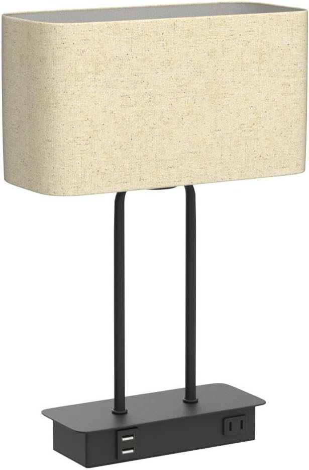 16’’ Table Lamp for Bedroom, Bedside Nightstand Lamp with LED Bulb | 3-Way Dimmable, Touch Control, 2 USB Charging Ports, AC Outlet, Modern Style