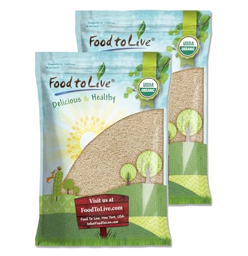 Food to Live Organic Hulled Sesame Seeds, 2 Pounds – Whole Raw White Sesame Seeds, Non-GMO, Kosher, Vegan, Unroasted, Bulk. High in Iron, and Calcium. Perfect for Tahini Paste, Stir-fries, and Salads.