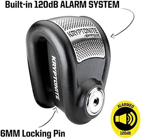 Kryptonite Motorcycle Alarm Disc Lock, 120dB Anti-Theft Brake Pin Lock