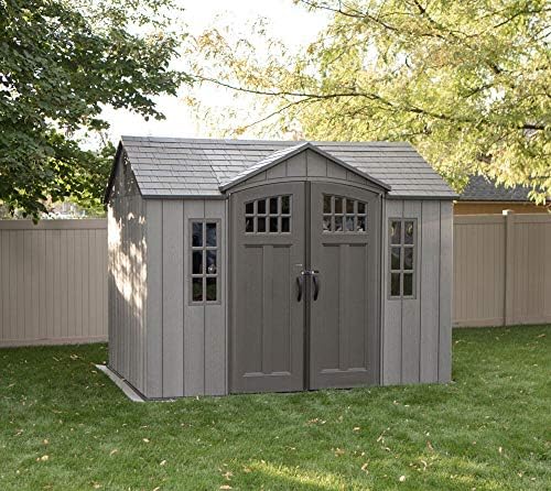 Lifetime 10 ft x 8 ft Outdoor Storage Shed – Heavy-Duty Resin Backyard Shed with Skylights, Windows, Steel-Reinforced Textured Walls