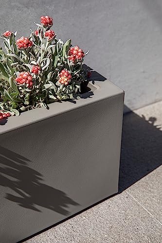 Veradek Block Series Trough Planter - Rectangular Outdoor Window Box | Made From Durable Plastic With Double-Walled Construction. Modern Patio/Tabletop Décor for Plants and Flowers