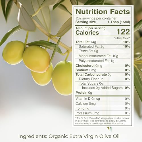 Kevala Extra Virgin Organic Olive Oil - 1/2 gal, Unrefined Cooking Oil | 64 oz, Cold Pressed, No Preservatives, Made with Selected Fresh Olives, Natural Kitchen Pantry Essential, Easy Storage